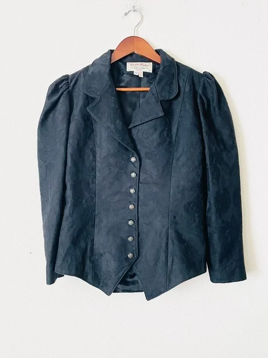 Vintage Wahmaker SIZE 10 & 12 black Victorian floral style jacket and skirt set - Picture 2 of 15